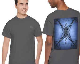 Static Fields – Underneath I | Geometric Pylon Art T-Shirt | Industrial Architecture | Abstract Steel Lattice Back Print