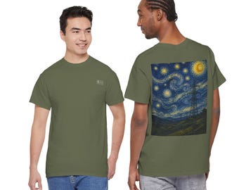 STATIC FIELDS™ 003 Celestial Current T-Shirt | Starry Night Inspired Landscape | Electric Grid Artwork | Premium Back Print Tee