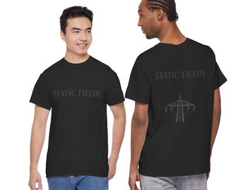 Static Fields™ Black Transmission Tower T-Shirt | Minimalist Industrial Graphic Tee | Premium Monochrome Electricity Shirt | SF-009