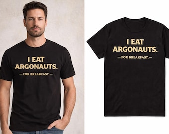 Divertente maglietta a tema mitologia "Mangio gli Argonauti a colazione" Maglietta in stile vintage con tema mitologia greca Regalo per lui Maglietta con umorismo nero