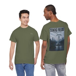 Static Fields™ – All Legends Started Off Simple | Vintage Film Poster Style Pylon T-Shirt | Industrial Infrastructure Graphic Tee