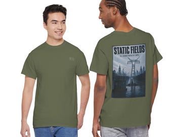 Static Fields™ – All Legends Started Off Simple | Vintage Film Poster Style Pylon T-Shirt | Industrial Infrastructure Graphic Tee