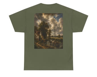 STATIC FIELDS™ 002 — Quiet Current | Constable Inspired British Landscape | Premium Pylon Artwork T-Shirt