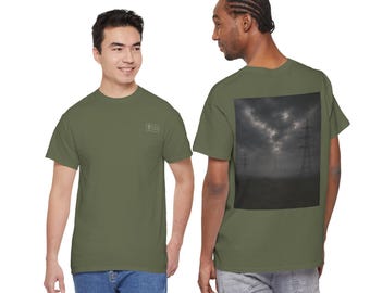Convergence | Static Fields™ Atmospheric Pylon Landscape T-Shirt | Dark Industrial Art | Graphic Back Print | Alternative Streetwear