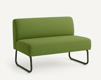 Banco moderno verde con patas de metal – sofá compacto personalizable – ideal para entrada, área de recepción, cafetería, oficina, hotel