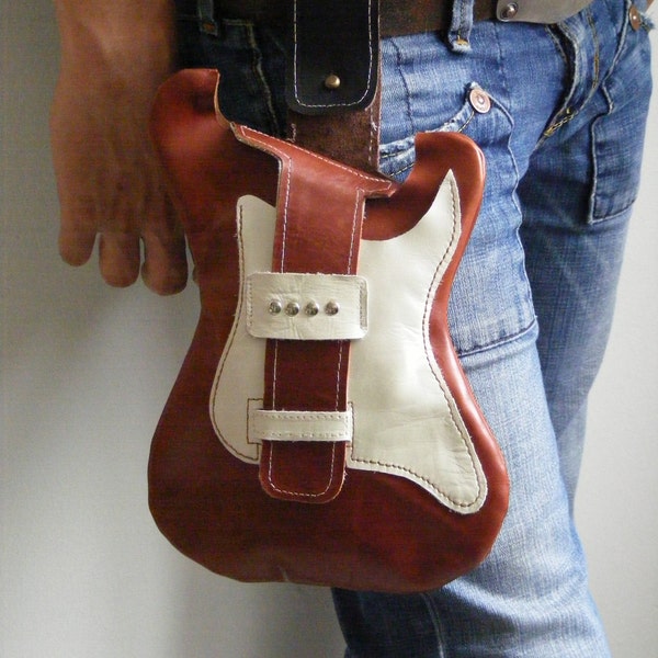 Leather hip bag.Strato.Handmade leather bag. Eco sustainable leather guitar shaped hip bag