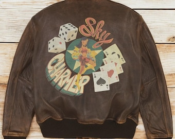 Vintage 90-tals Avirex Sky Charmer A2 brun skinnjacka - sällsynt samling