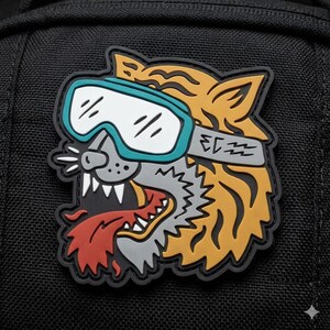 Tiger with Goggles 3D PVC Patch Tactical Animal Morale Badge Extreme Sports Rubber Emblem Sew On Patch for Backpacks & Jackets