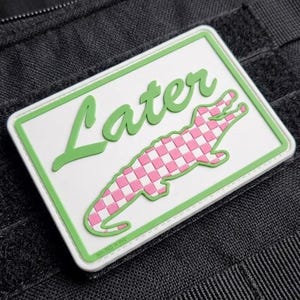Later Gator Pink Checkered PVC Patch Preppy Alligator Morale Badge Funny Animal Rubber Tag Tactical Backpack Gear Accessory