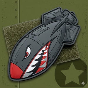Shark Mouth Bomb 3D PVC Moraal Patch Tactical Missile Rubber Badge Luchtvaart Neus Art Embleem Backing Gear Patch: