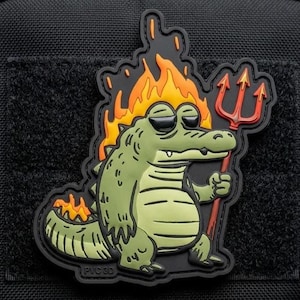 Devil Alligator Fire PVC Patch, 3D Crocodile Morale Tactical Patch