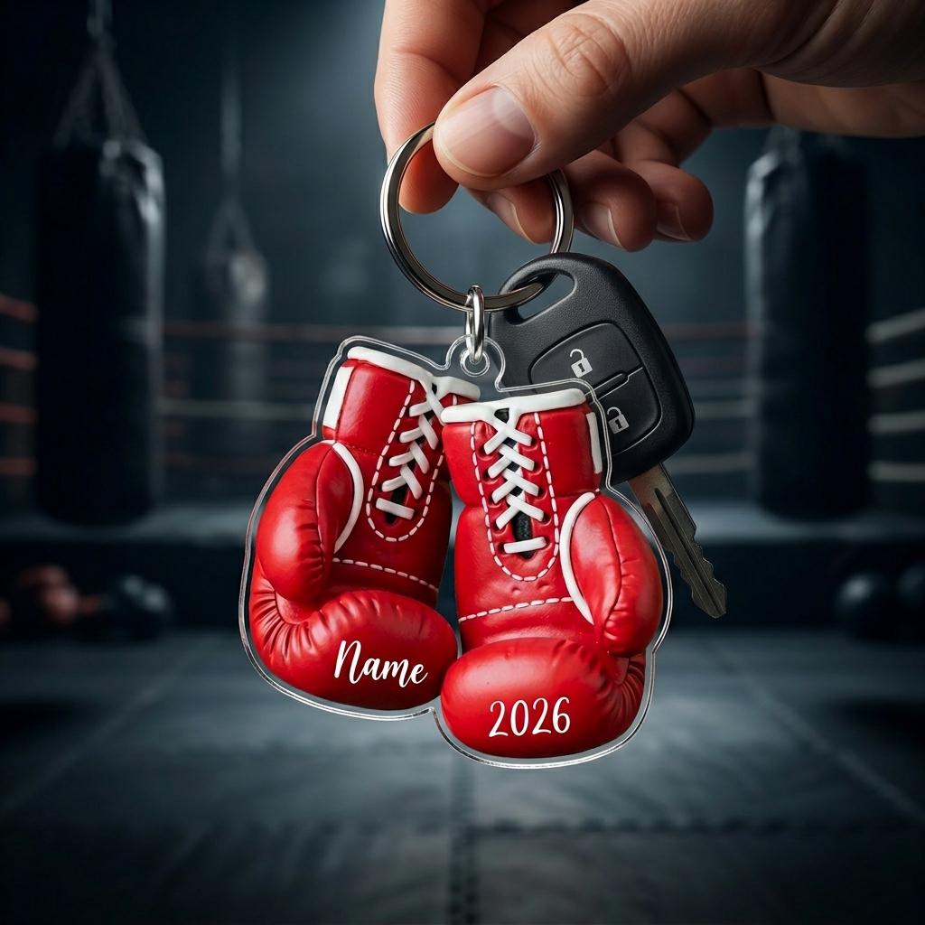 Personalized Boxing Gloves Acrylic Keychain Custom Fighter Athlete Gift Keepsake