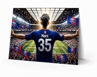 Tarjeta de cumpleaños personalizada de fútbol del PSG / Imprime en casa / Descarga digital / Regalo personalizado para niños, jóvenes y hombres aficionados (Tarjeta de fútbol personalizada)