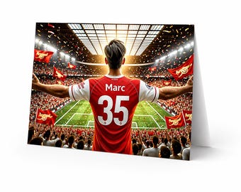 Tarjeta de cumpleaños personalizada de fútbol del Arsenal / Imprime en casa / Descarga digital / Regalo personalizado para niños, jóvenes y hombres aficionados (Fútbol personalizado)