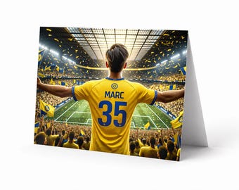 Tarjeta de cumpleaños personalizada de fútbol Al Nassr / Imprime en casa / Descarga digital / Regalo personalizado para niños, jóvenes y hombres aficionados (Fútbol personalizado)