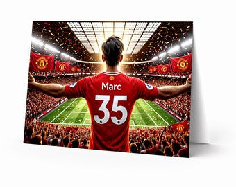 Tarjeta de cumpleaños personalizada de fútbol del Manchester United / Imprime en casa Descarga digital / Regalo personalizado para niños, hombres y aficionados (Personalizar