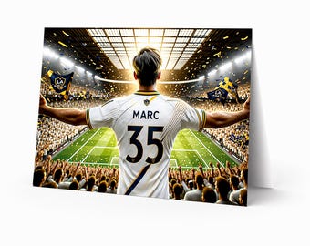 Tarjeta de cumpleaños personalizada de fútbol LA Galaxy / Imprime en casa Descarga digital / Regalo personalizado para niños, hombres y aficionados (Fútbol personalizado)
