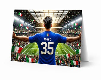 Tarjeta de cumpleaños personalizada de fútbol de Italia / Imprime en casa Descarga digital / Regalo personalizado para niños, hombres y aficionados (Tarjeta de cumpleaños de fútbol personalizada