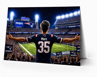 Tarjeta de cumpleaños personalizada de los New England Patriots de la NFL / Regalo personalizado para aficionados al fútbol americano (hombres, mujeres, niños y niñas) / PDF para imprimir en casa