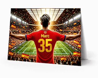 Tarjeta de cumpleaños personalizada de fútbol de España / Imprime en casa Descarga digital / Regalo personalizado para niños, hombres y aficionados (Tarjeta de cumpleaños de fútbol personalizada