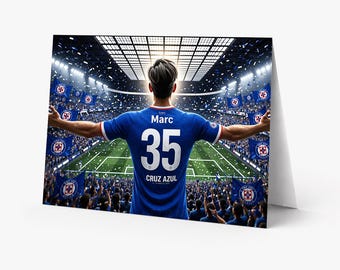 Tarjeta de cumpleaños personalizada de fútbol Cruz Azul / Imprime en casa Descarga digital / Regalo personalizado para niños, hombres y aficionados (Socce personalizado