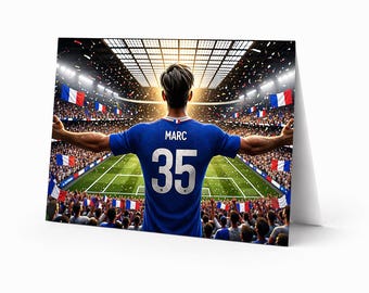 Tarjeta de cumpleaños personalizada de fútbol de Francia / Imprime en casa Descarga digital / Regalo personalizado para niños, hombres y aficionados (Tarjeta de cumpleaños personalizada de fútbol
