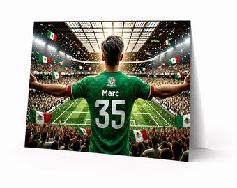 Tarjeta de cumpleaños personalizada de fútbol de México / Imprime en casa Descarga digital / Regalo personalizado para niños, hombres y aficionados (Tarjeta de cumpleaños personalizada de fútbol