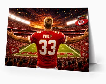 Tarjeta de cumpleaños personalizada de los Kansas City Chiefs de la NFL / Regalo personalizado para aficionados al fútbol americano (hombres, mujeres, niños y niñas) / PDF para imprimir en casa