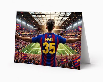 Tarjeta de cumpleaños personalizada de fútbol del Barcelona / Imprime en casa Descarga digital / Regalo personalizado para niños, hombres y aficionados (Socce personalizado