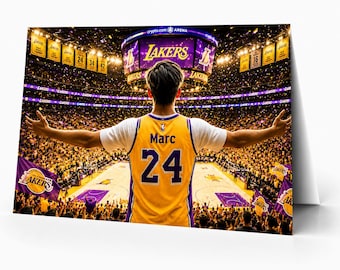 Tarjeta de cumpleaños personalizada de los LA Lakers de la NBA / Regalo personalizado para aficionados al baloncesto / Descarga digital para imprimir en casa