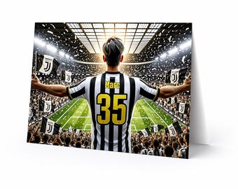 Tarjeta de cumpleaños personalizada de fútbol de la Juventus / Imprime en casa / Descarga digital / Regalo personalizado para niños, jóvenes y hombres aficionados (Fútbol personalizado)