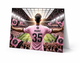 Tarjeta de cumpleaños personalizada de fútbol del Inter Miami / Imprime en casa Descarga digital / Regalo personalizado para niños, hombres y aficionados (Soc personalizado