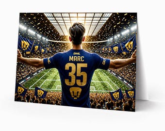 Tarjeta de cumpleaños personalizada de fútbol Pumas UNAM / Imprime en casa Descarga digital / Regalo personalizado para niños, hombres y aficionados (Socc personalizado