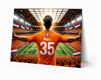 Tarjeta de cumpleaños personalizada de fútbol de los Países Bajos / Imprime en casa Descarga digital / Regalo personalizado para niños, hombres y aficionados (Soc personalizado