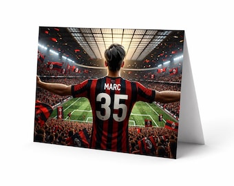 Tarjeta de cumpleaños personalizada de fútbol del AC Milan / Imprime en casa / Descarga digital / Regalo personalizado para niños, jóvenes y hombres aficionados (Fútbol personalizado)