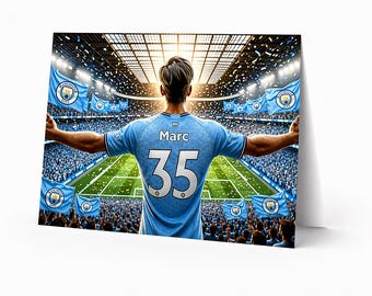 Tarjeta de cumpleaños personalizada del Manchester City de fútbol / Imprime en casa Descarga digital / Regalo personalizado para niños, jóvenes y hombres aficionados (Personalizado