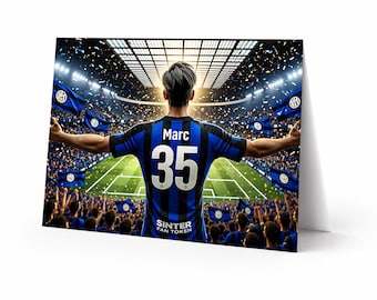 Tarjeta de cumpleaños personalizada de fútbol del Inter de Milán / Imprime en casa Descarga digital / Regalo personalizado para niños, hombres y aficionados (Soc personalizado