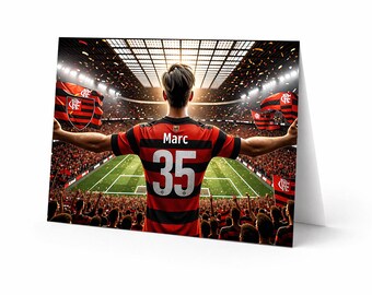 Tarjeta de cumpleaños personalizada de fútbol Flamengo / Imprime en casa / Descarga digital / Regalo personalizado para niños, jóvenes y hombres aficionados (Fútbol personalizado)
