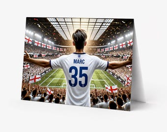 Tarjeta de cumpleaños personalizada de fútbol de Inglaterra / Imprime en casa Descarga digital / Regalo personalizado para niños, jóvenes y hombres aficionados (Fútbol personalizado)