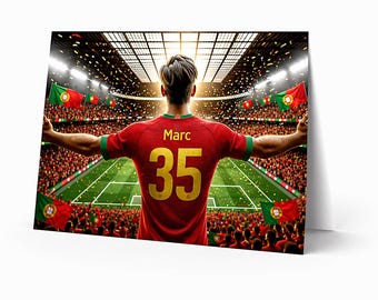 Tarjeta de cumpleaños personalizada de fútbol de Portugal / Imprime en casa / Descarga digital / Regalo personalizado para niños, jóvenes y hombres aficionados (Fútbol personalizado)
