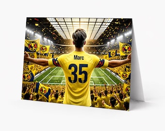 Tarjeta de cumpleaños personalizada de fútbol del Club América / Imprime en casa Descarga digital / Regalo personalizado para niños, hombres y aficionados (Personalizado