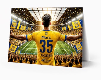 Tarjeta de cumpleaños personalizada de fútbol Tigres UANL / Imprime en casa Descarga digital / Regalo personalizado para niños, hombres y aficionados (Soc personalizado