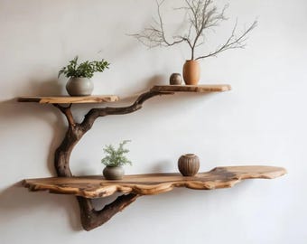Organic Wood Wall Shelf, Tree Branch Floating Shelf, Minimalist Wood Shelf, Japandi Wall Shelf, Live Edge Wall Shelf, Natural Wood Decor