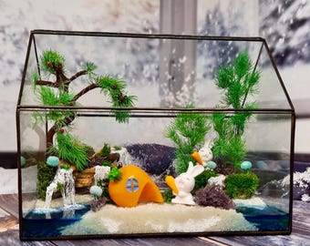 Mossarium with Preserved Moss | Handmade Glass Terrarium | Bunny Miniature Garden | Unique Gift Idea | Maintenance-Free Decor