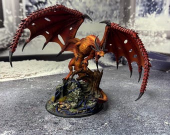 Dragon on Tree Stump Figurine | Premium 3D Printed & Hand Painted Fantasy Dragon Statue | Collectible Display Decor | Handmade Gift