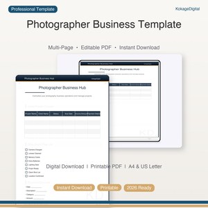 Photographer Business Template | Photography Studio Planner | Client Management System & Pricing Guide | Digital Organizer 2026