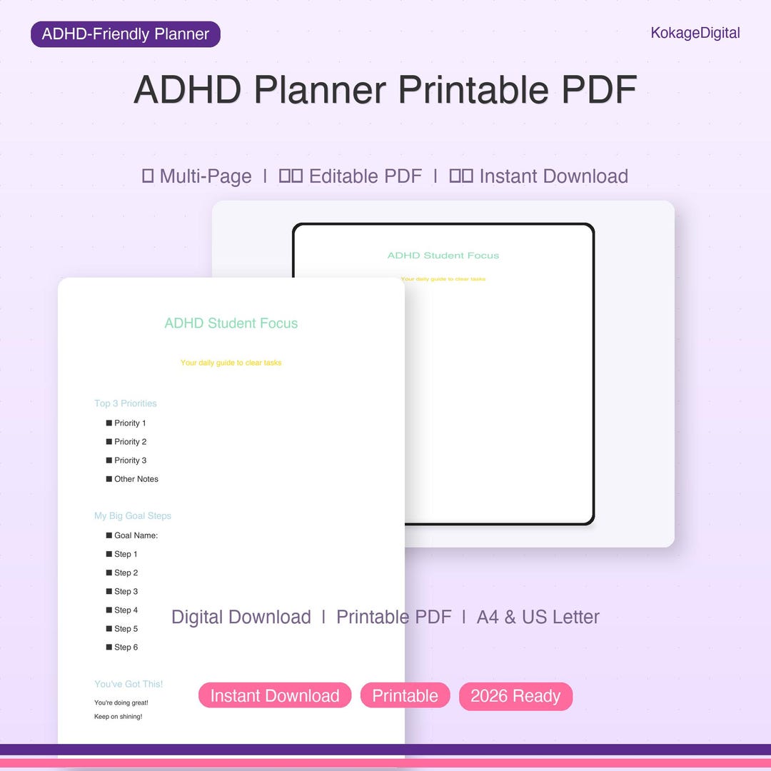 ADHD Planner Printable PDF | Vibrant Planning Guide for Neurodivergent ...