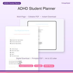 ADHD Student Planner | Digital Printable Academic Daily Planner | College University Study Aid for Focus & Productivity 2026
