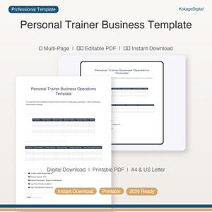 Personal Trainer Business Template | Fitness Coach Planner & Operations Kit | Client Management Session Tracking Digital 2026