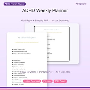 ADHD Weekly Planner | Digital Printable Daily Schedule & Task Manager | Neurodivergent Productivity Tool Flow Organizer 2026